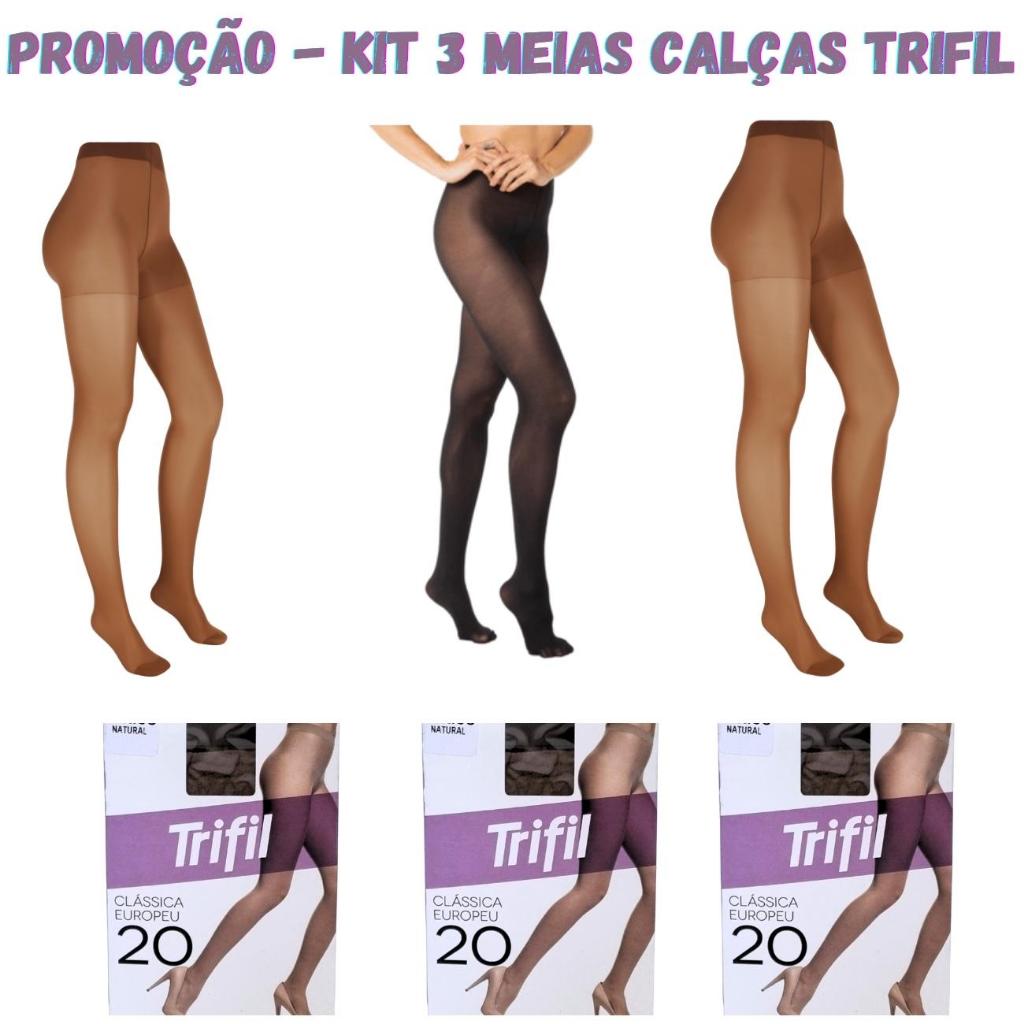 Meia Calça Trifil Fina Kit com 3 Tamanho Único G GG EG Fio 20 Europeu ...