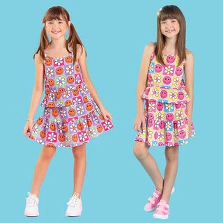 Conjunto Verão Menina Cropped E Saia Com Babado Sorrisos Floridos