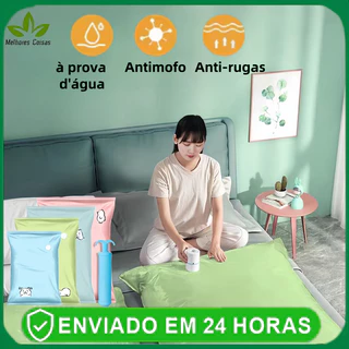 Kit Saco a Vácuo Com Bomba Viagem Mala Organizador Para Roupa Guarda Roupa Edredom 40*60 50*70 70*100 80*100 2 cada