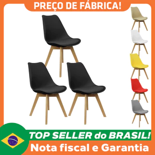 Kit 3 Cadeiras Charles Eames Leda Luisa Saarinen Design Wood Estofada Base Madeira