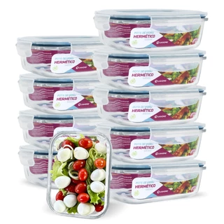 Conjunto 10 Potes Vidro Hermético Marmita Mantimentos 640ml