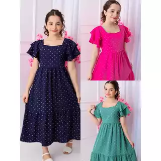 Vestido juvenil Infantil mangas 2 babados evangélico 3 marias princesa