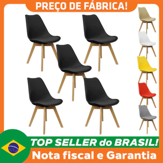 Kit 5 Cadeiras Charles Eames Leda Luisa Saarinen Design Wood Estofada Base Madeira