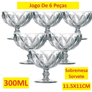 Jogo De 6 Taças 300ML De Sorvete Sobremesa De Vidro Diamante 11.5 X 11Cm