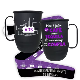 Kit 05 Canecas de Alumínio 500ML Analise e Desenvolvimento de Sistemas Formandos Caneca Universitária com tirante