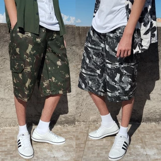 Bermuda Cargo Camuflado MIlitar Exercito RiphStop Skate e Casual Folgada