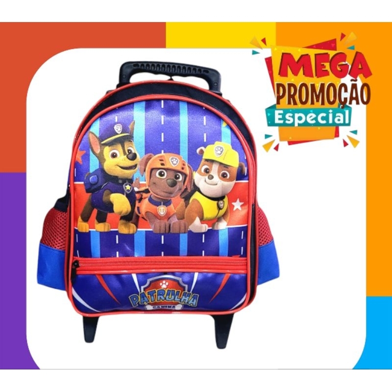 Mochila Escolar Infantil Creche Média Com Rodinha Patrulha Canina Menino