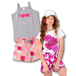 2 Conjuntos Infantil Juvenil Feminino Roupa Verão Menina 4 Peças - 2 Blusinhas e 2 Shorts