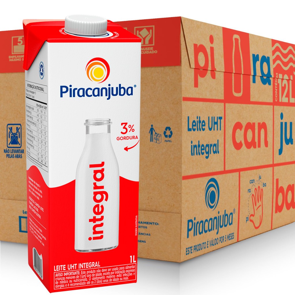 Caixa 12 unidades Leite UHT Integral Piracanjuba 1Litro - Caixa 12x1L ...