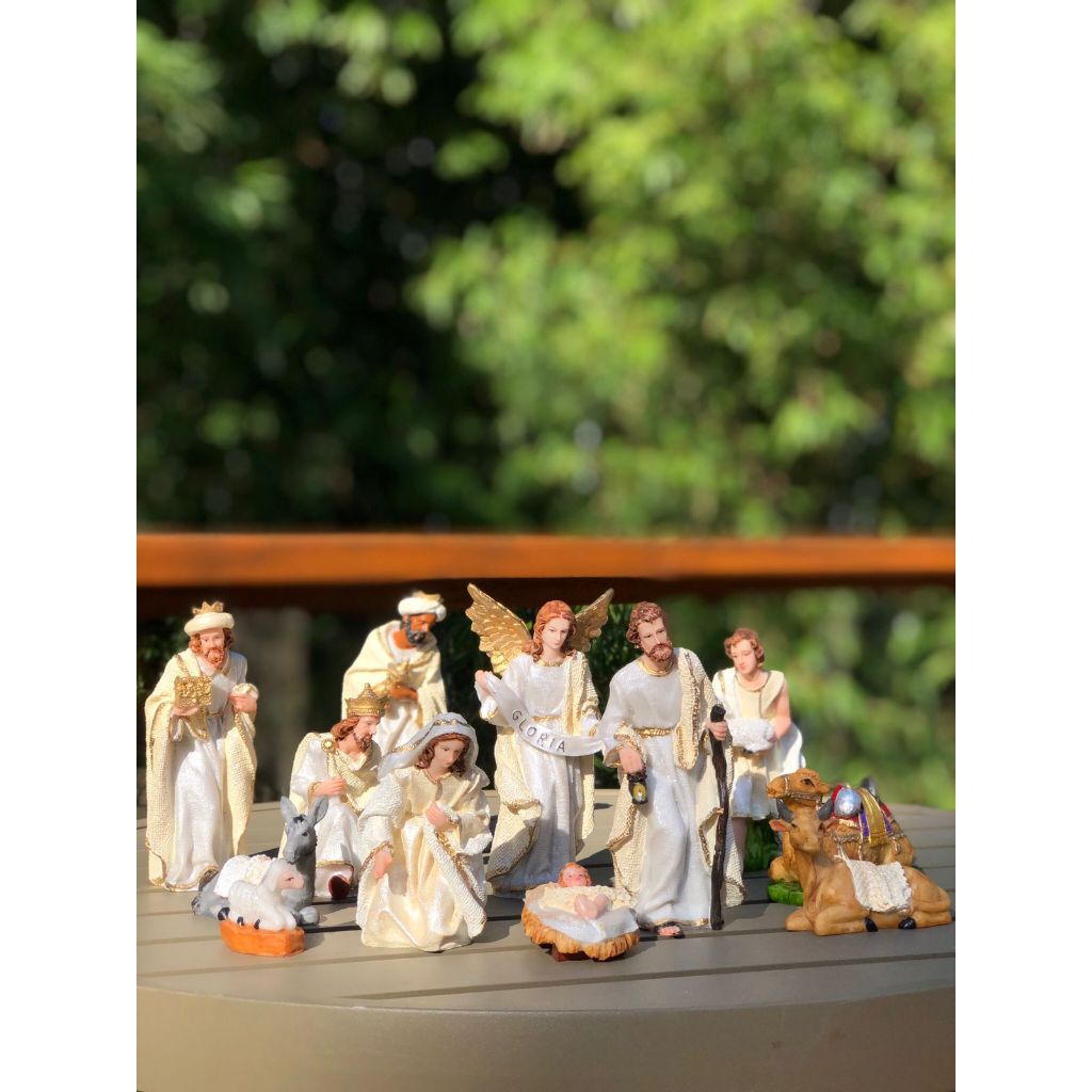 Kit Presépio Natal resina 15cm 12 peças