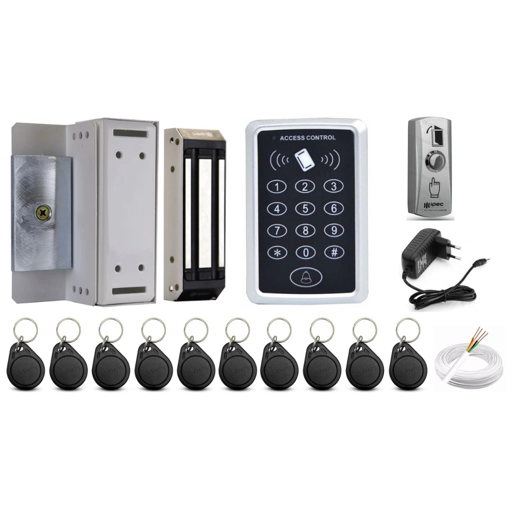 Kit Fechadura Magnetica Controle de Acesso com Teclado de Senha e Tags RFID
