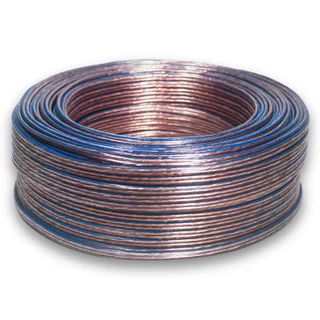 50 Metros Fio Paralelo Cabo Som Automotivo 2x14 AWG 1,5mm 12V Duplo Cristal Azul Para Alto Falante