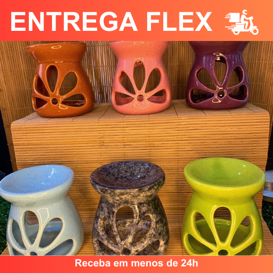 Kit Rechaud/Difusor de Cerâmica de Flor - Varias Cores