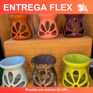 Kit Rechaud/Difusor de Cerâmica de Flor - Varias Cores
