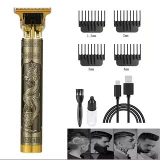 Máquina Profissional Dragão Acabamento Sem Fio Cabelo Barba Pezinho Personalizada Com Limitador Lâmina Ajustável Recarregável 4 Pentes Óleo Escovinha