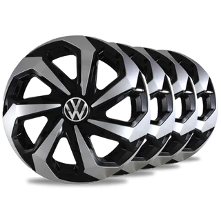 Jogo 4 Calotas Esportiva Spider Aro 13/14/15 Black/Silver Vw Fox Gol Polo Voyage Up Saveiro