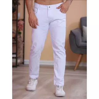 Calça Masculina Branca Mega Skinny Premium Algodão Comfort Super