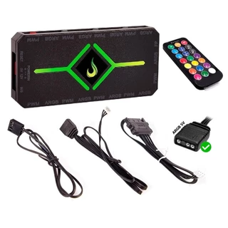 Hub Controladora Led Argb 3 Pinos 5v + PWM Para Até 9 Fans Coolers Fitas Led | Com Controle Remoto + Acessórios | Rise Mode Gamer