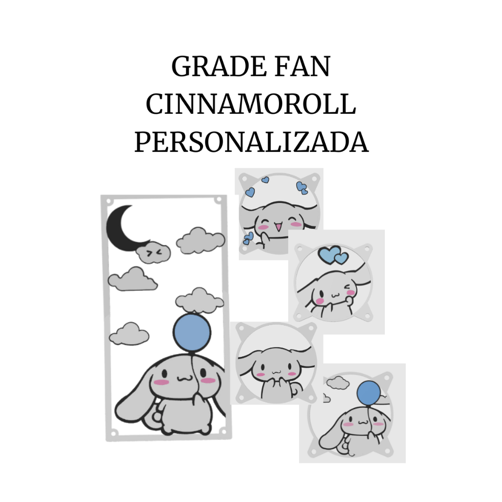 Grade Fan Personalizada Cinnamoroll Kit 5 unidades Protecao Cooler Computador Gamer Kawaii