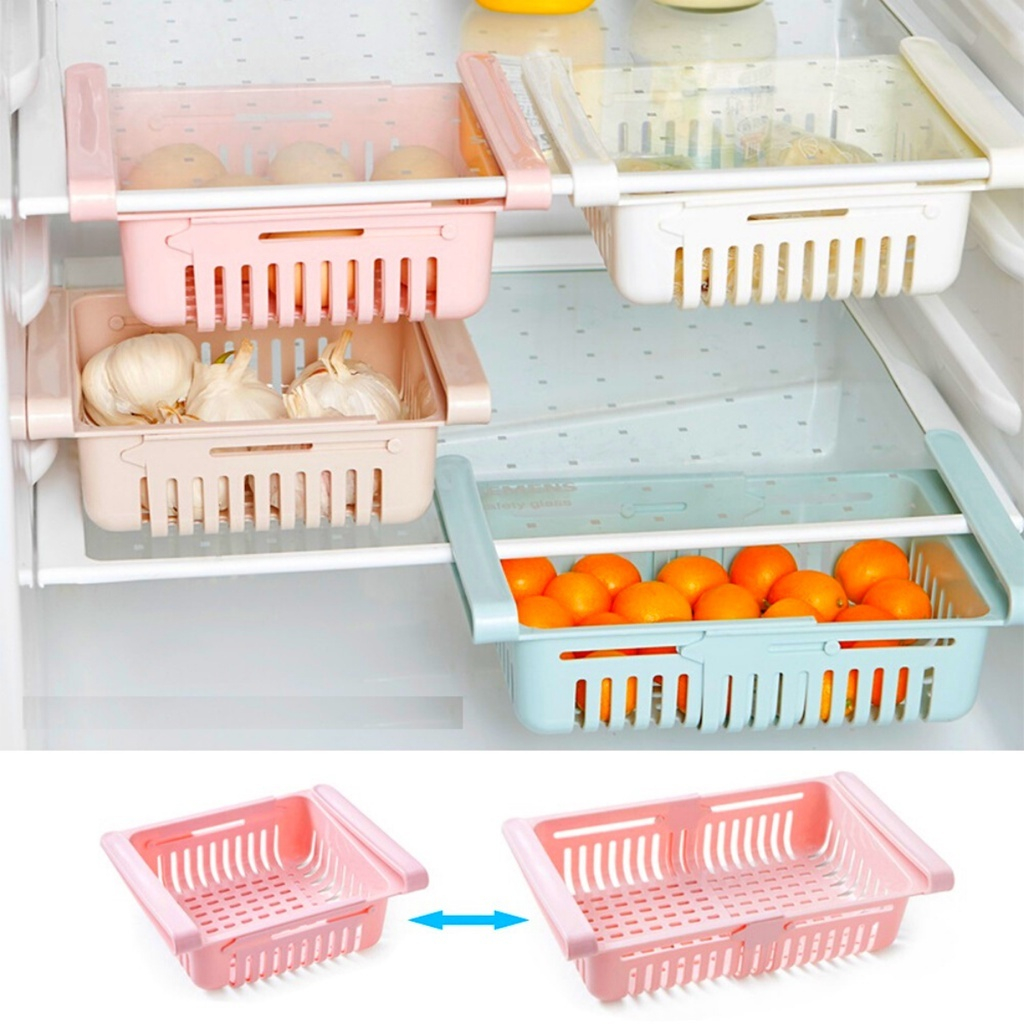 KIT 5 Cesto Organizador De Geladeira Multiuso Gaveta Retrátil Ajustável Prático Portátil