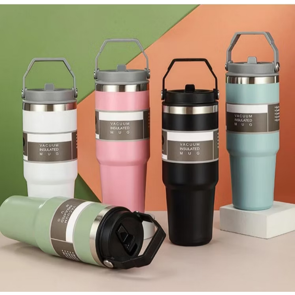 Copo Térmico Inox 900ml Com Tampa Alça e Canudo Térmica Inoxidável