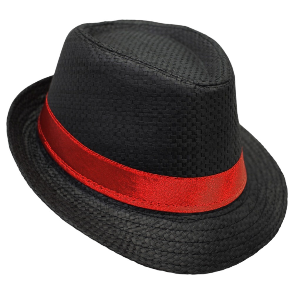 CHAPÉU MALANDRO - PRETO COM FITA VERMELHA - MODELO PANAMÁ