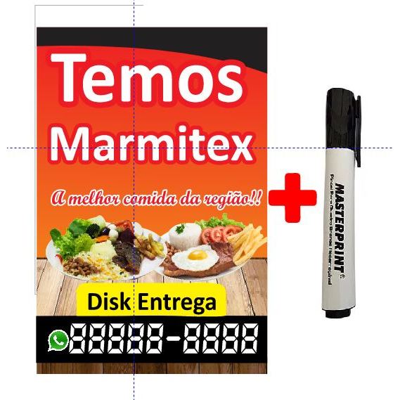 Banner temos marmitex + caneta escreve e apaga | Shopee Brasil