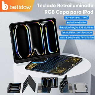 BETTDOW Teclado com case transparente giratório sem fio Bluetooth Backlight com Touchpad para novo 2024 Air 6 Air 5 10.9 Pro 11 Pro12.9 para Gen9 8 7 10.2 Air 3 2021 2022