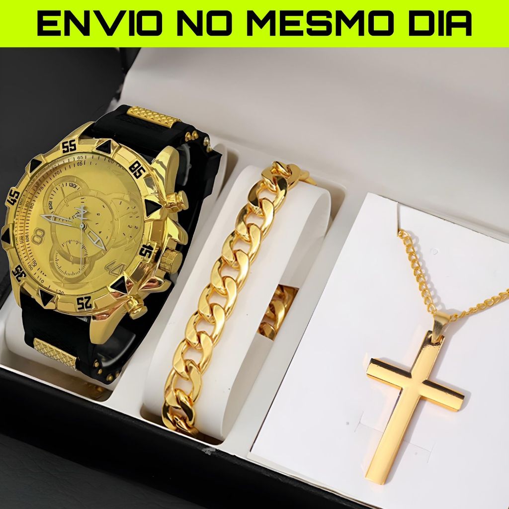 Relógio Masculino Original A Prova D' Água Banhado a Ouro 18k Presente Para Pai Namorado