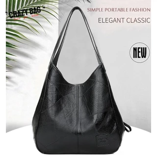 Bolsa de couro PU de grande capacidade com design retrô feminino