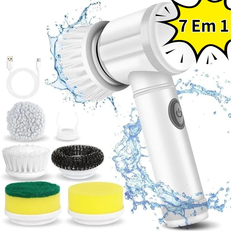 Escova Elétrica de Limpeza 5 em 1 Sem Fio Limpador Multiuso Prático Com Mais Duas Cabeças de Escova