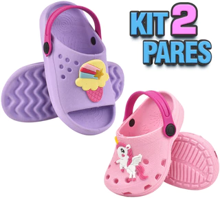 Kit 2 Pares Sandália Babuche Infantil e Chinelo Nuvem Menina