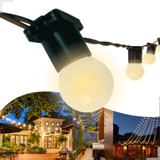 Varal de Luzes LED 50m Externo Com Lâmpadas Gambiarra Cordão branca ou amarela luz decoração fio