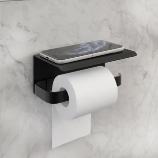 Porta Papel Higiênico Stander Com Suporte Para Celular Preto