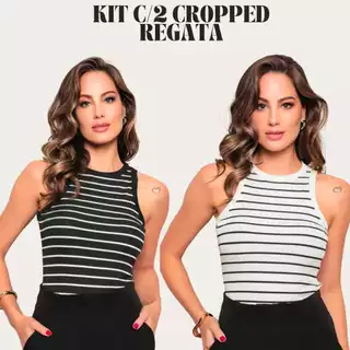 Kit C/2 Regata Cropped Canelada Blogueirinha Verão Confortável