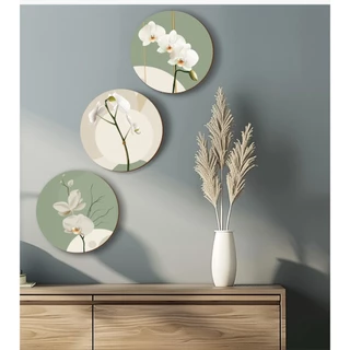 KIT 3 Placas Decorativas Para Parede Sala Quarto Escritório Cozinha Banheiro Abstrato Boho Flor Orquidea Minimalista Grande