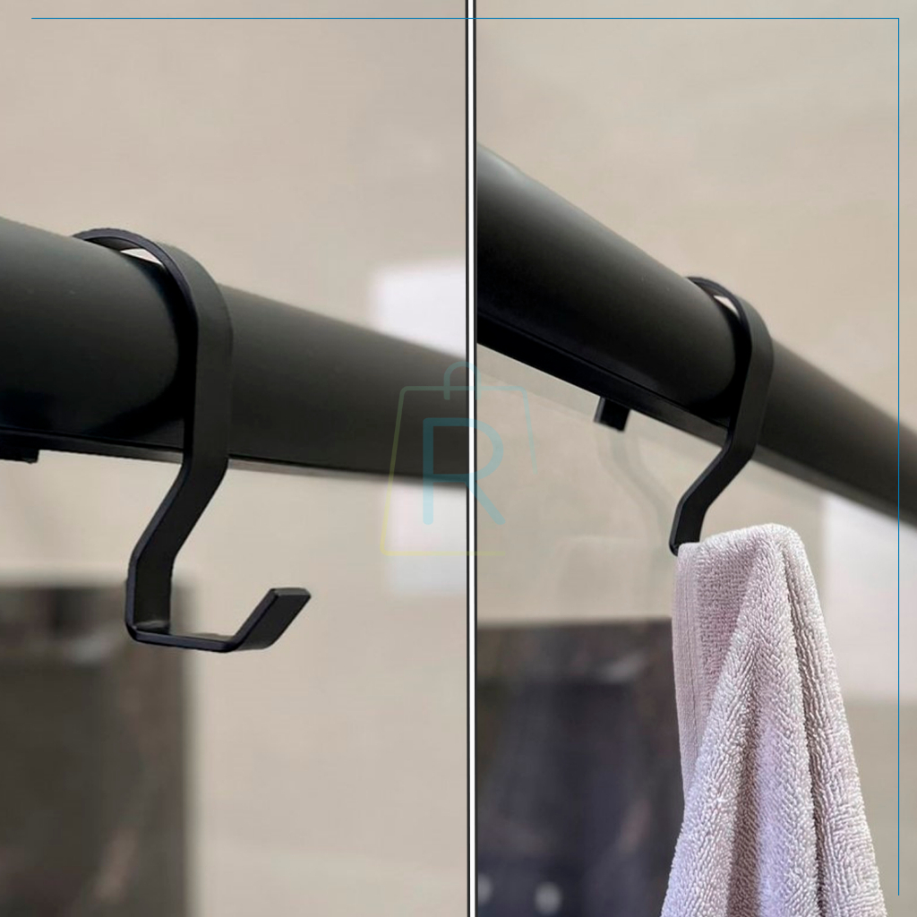 Suporte Porta Toalha Para Box Banheiro Roupa Bolsa Roupão Gancho Sem Furo Preto Fosco 4587
