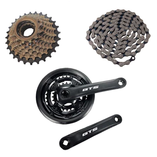 Kit Relação Bicicleta Aro 26 - 29 21v 3x7 Catraca Roda Livre 7 Velocidades + Pedivela GTS Reduzido + Corrente GTS Indexada