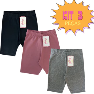 Kit 3 Bermudas Shorts Cotton Infantil Juvenil Menina Feminino Tamanho 1 ao 16