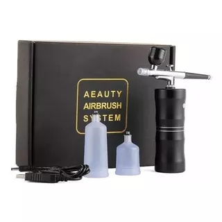 Kit Para Barbeiro Aerógrafo E Mini Compressor Portatil Sem Fio Bivolt