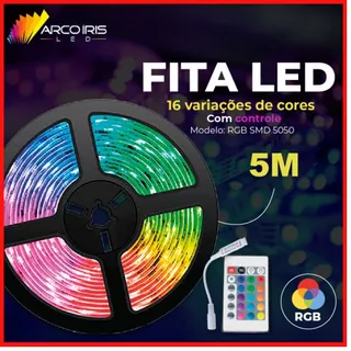 Fita LED 5050 Super Led Ultra RGB 5M 12v 300 Leds | Fita + Controle + Fonte 16 Cores Pronta Entrega