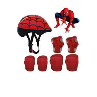 Kit Proteção Infantil Capacete Bike Skate Patins HOMEM ARANHA VERMELHO COM PRETO