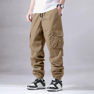 Calça Cargo Larga com Punho Masculina Sk8 Sarja Cordão de Ajuste Jogger