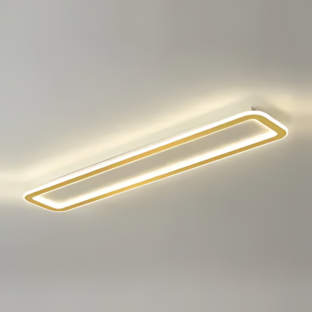 Luminaria Plafon Sobrepor Minimalista Retangular 1 Anel Dourado
