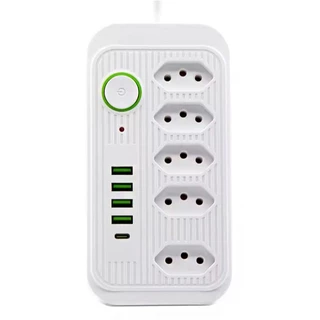 Filtro De Linha Clamper Extensão Cabo Extensor 2 Metros Com 5 Tomadas + 4 USB E 1 Tipo-C