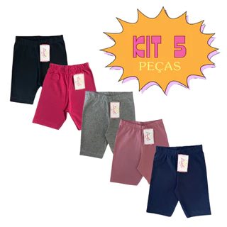 Kit 5 Bermudas Shorts Cotton Infantil Juvenil Feminino Menina Tamanho 1 ao 16
