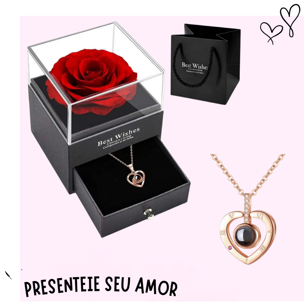 Presente De Flor Eterna Colar De Coração Esposa/namorada/mãe | Shopee ...