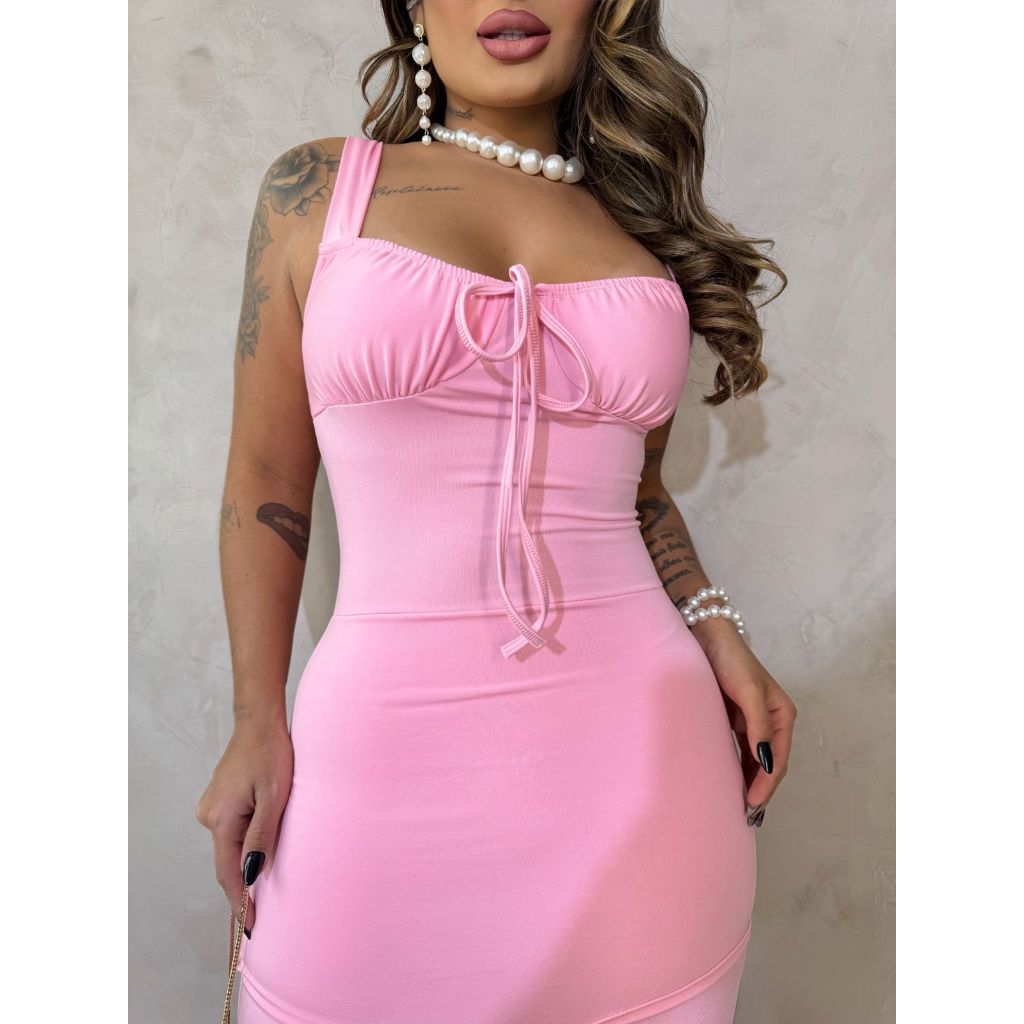 Vestido de Alça com Abertura na frente Moda Blogueira tendencia verão 2025