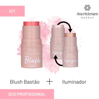 Blush em Bastão Cremoso Brigitte + Iluminador Sophia ou Marylin Ana Hickmann