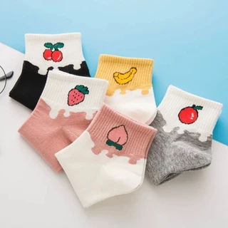 Kit 12 Pares Meia Feminina Cano Médio Meias Divertidas Adulto Estampadas Fruta Fashion Feminina 35-40